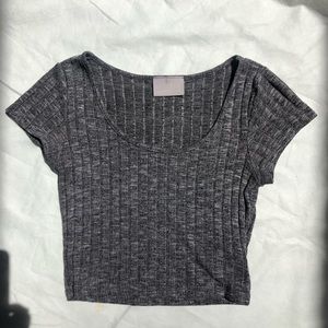 Nollie Grey Knit Low Cut Fitted Crop Top Sz S